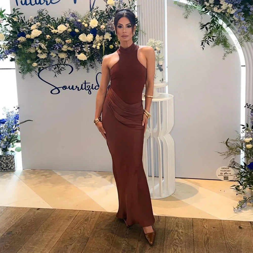 Elegant Satin Cut-Out Maxi Dress