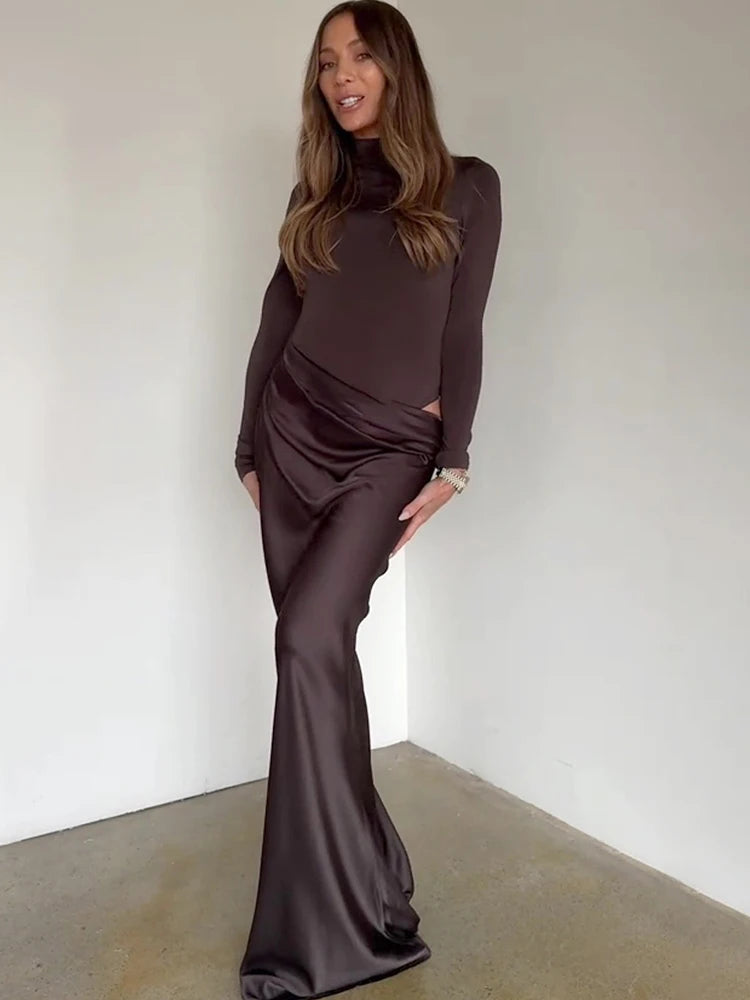 Elegant Satin Cut-Out Maxi Dress