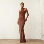 Elegant Satin Cut-Out Maxi Dress
