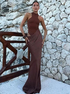 Elegant Satin Cut-Out Maxi Dress
