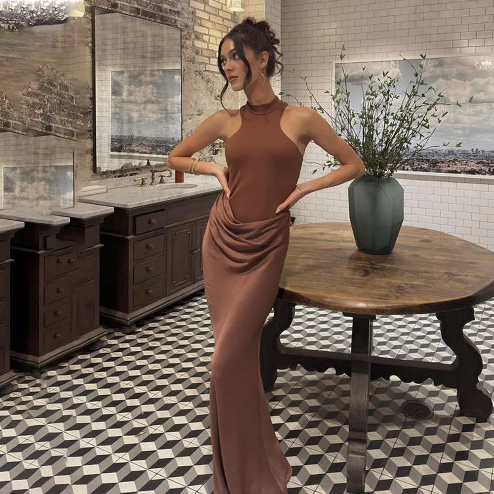 Elegant Satin Cut-Out Maxi Dress