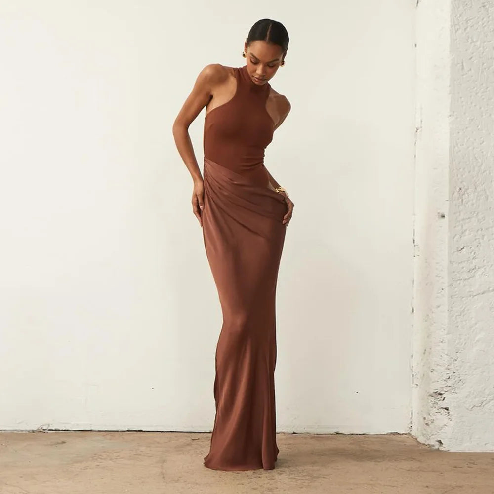 Elegant Satin Cut-Out Maxi Dress