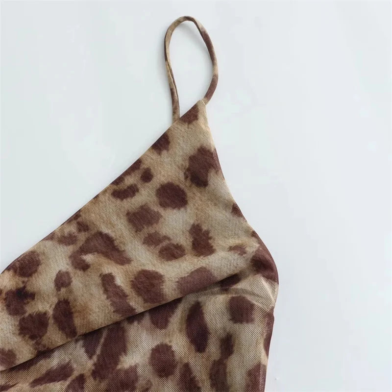 Leopard Tulle Midi Slip Dress
