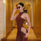 Elegant Satin Cut-Out Maxi Dress