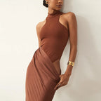 Elegant Satin Cut-Out Maxi Dress
