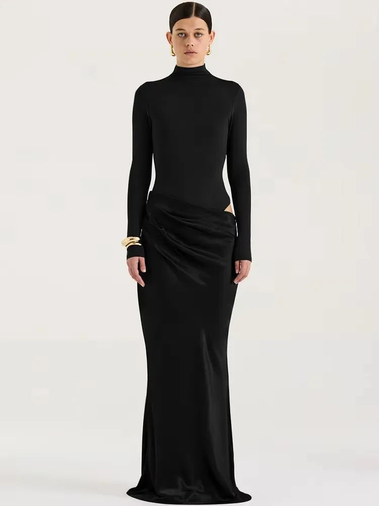 Elegant Satin Cut-Out Maxi Dress