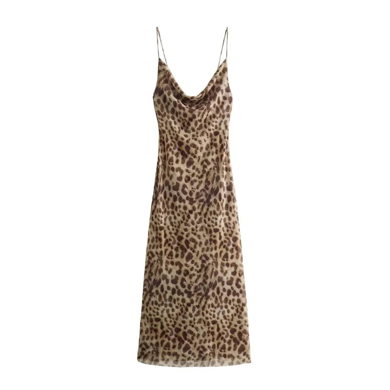 Leopard Tulle Midi Slip Dress