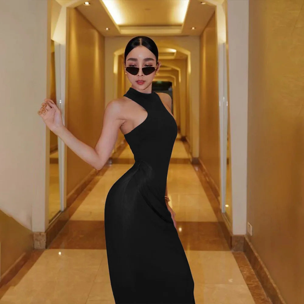 Elegant Satin Cut-Out Maxi Dress