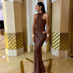 Elegant Satin Cut-Out Maxi Dress