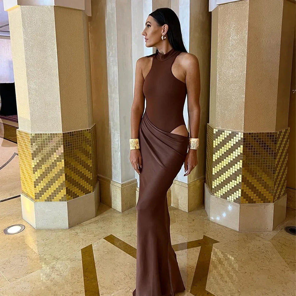 Elegant Satin Cut-Out Maxi Dress