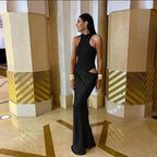 Elegant Satin Cut-Out Maxi Dress