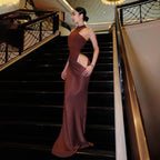 Elegant Satin Cut-Out Maxi Dress