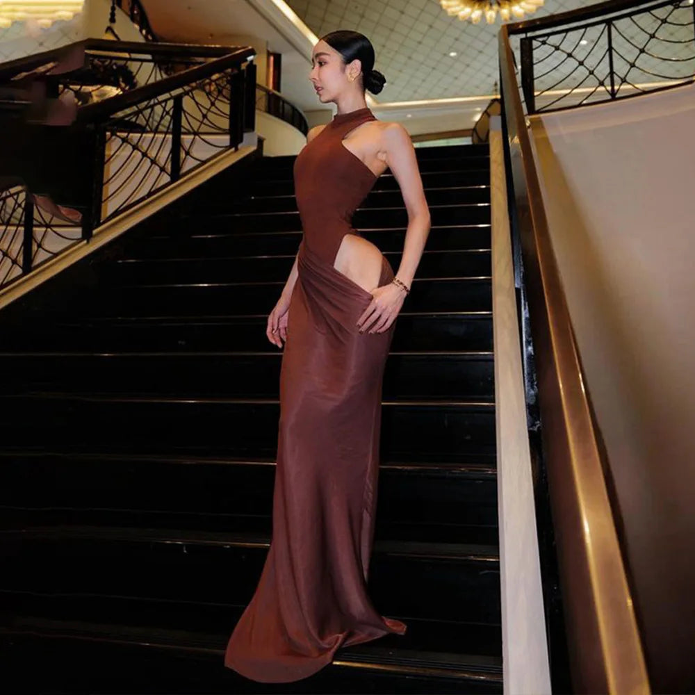 Elegant Satin Cut-Out Maxi Dress