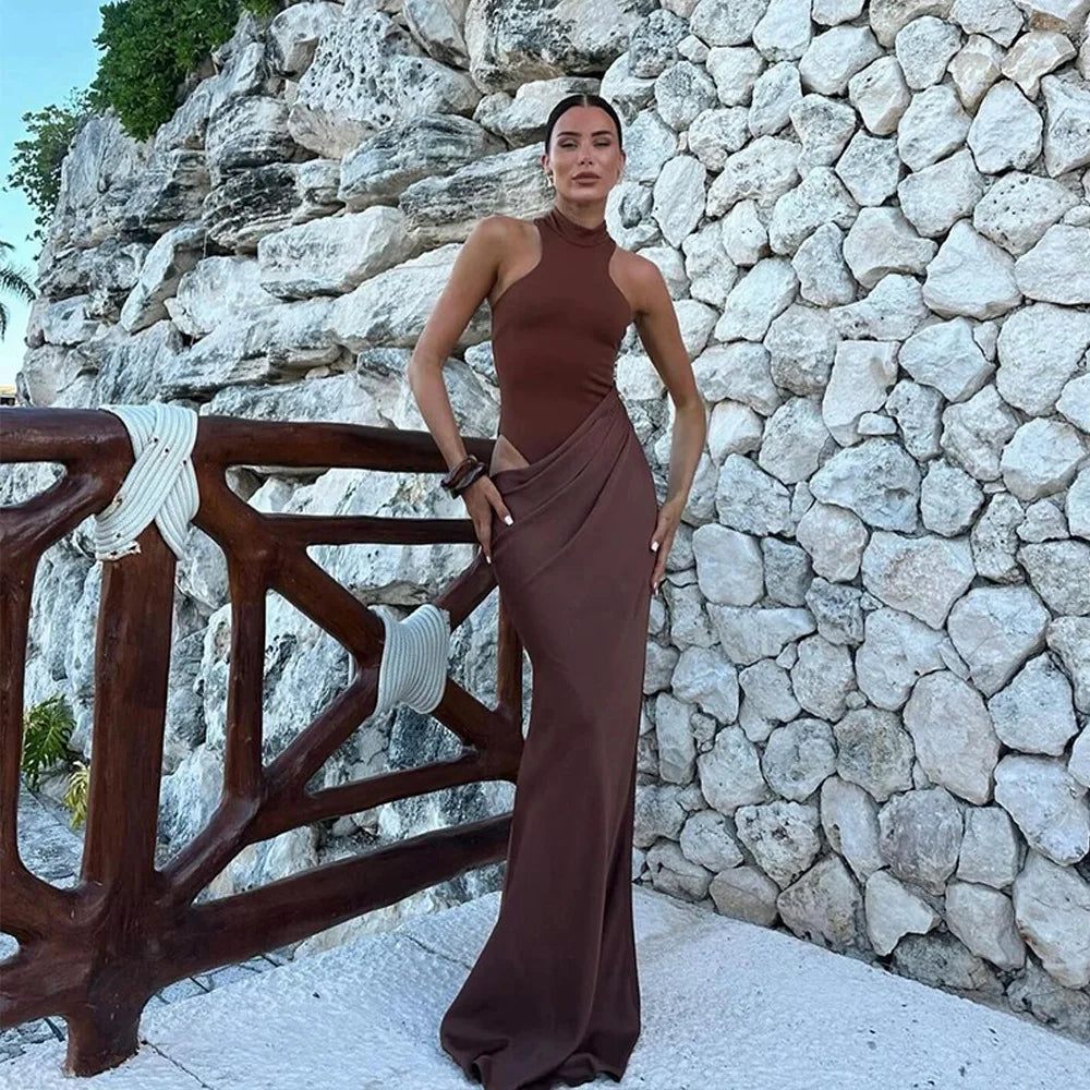 Elegant Satin Cut-Out Maxi Dress