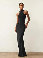 Elegant Satin Cut-Out Maxi Dress