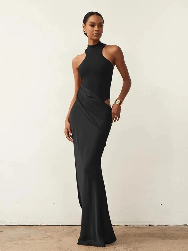 Elegant Satin Cut-Out Maxi Dress