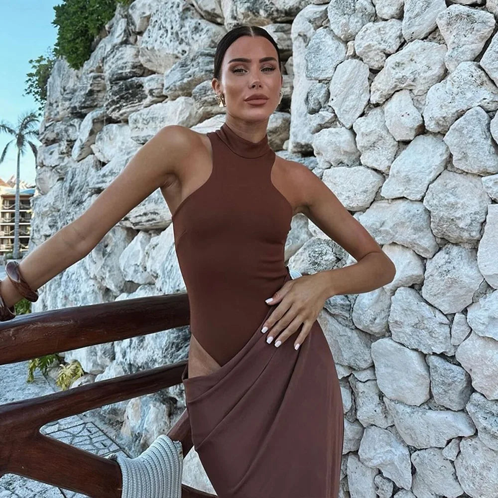 Elegant Satin Cut-Out Maxi Dress