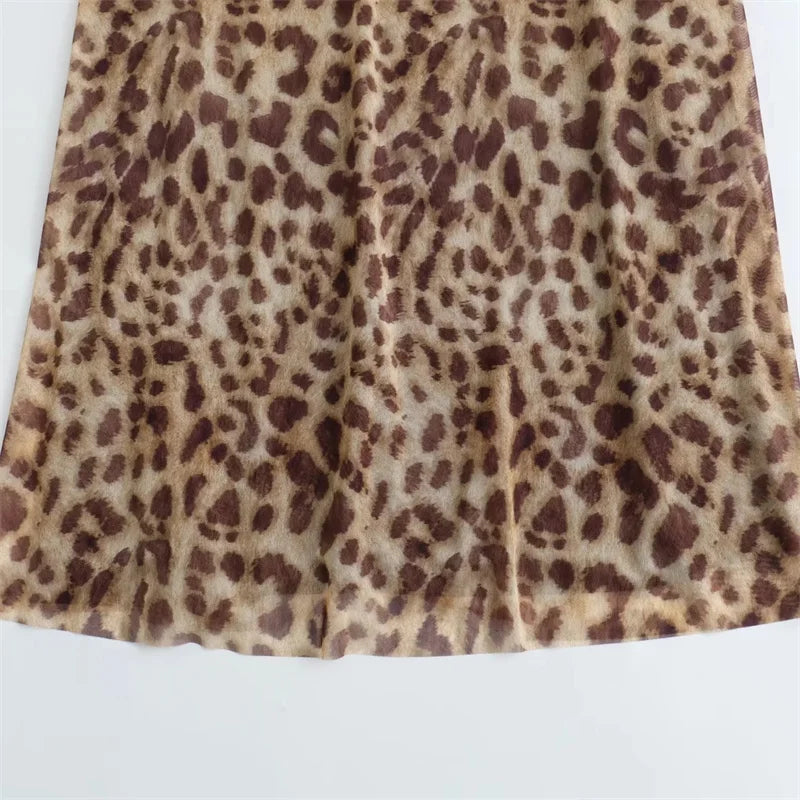 Leopard Tulle Midi Slip Dress